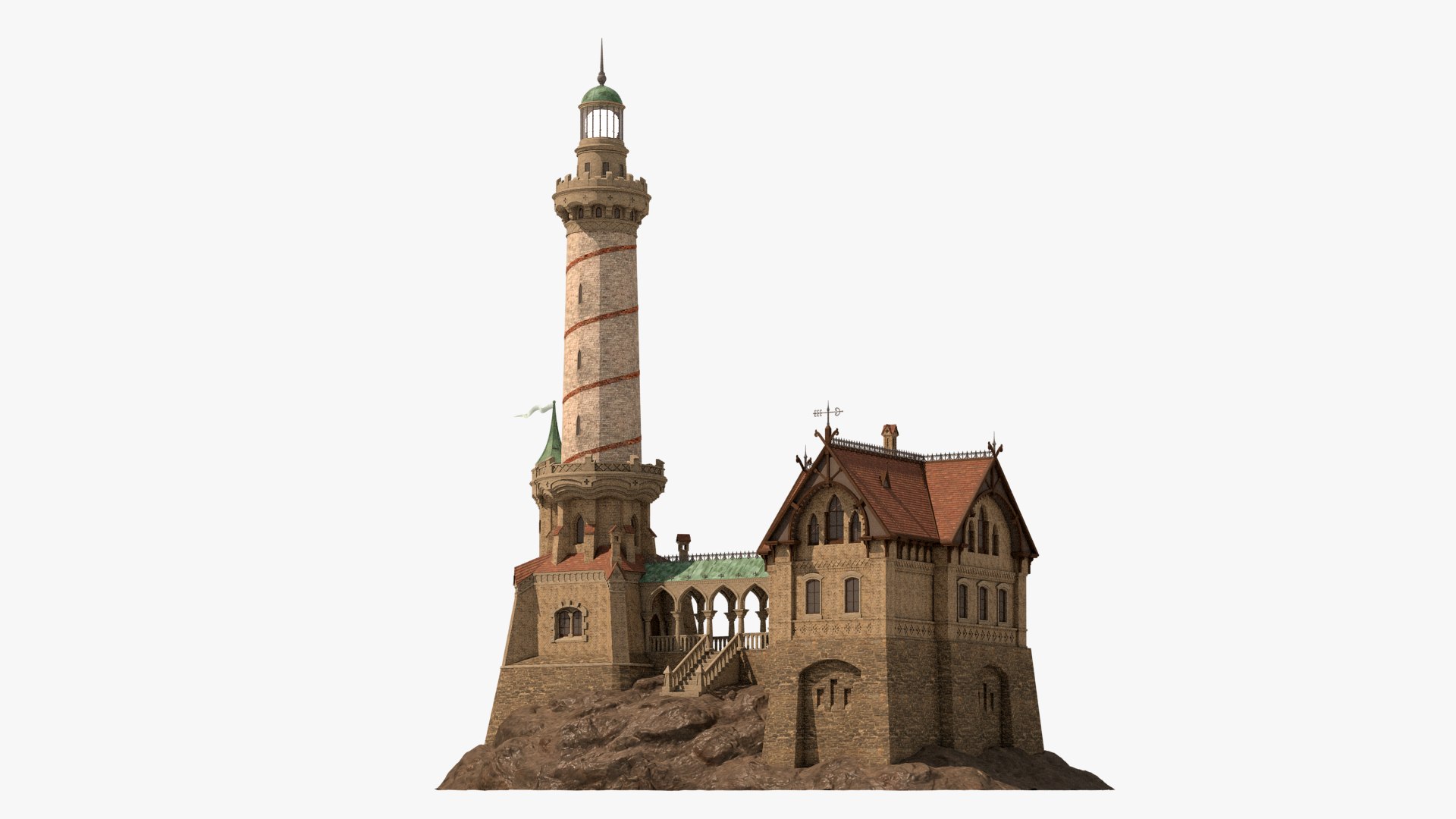 Old Lighthouse Rocks House 3D - TurboSquid 1574933