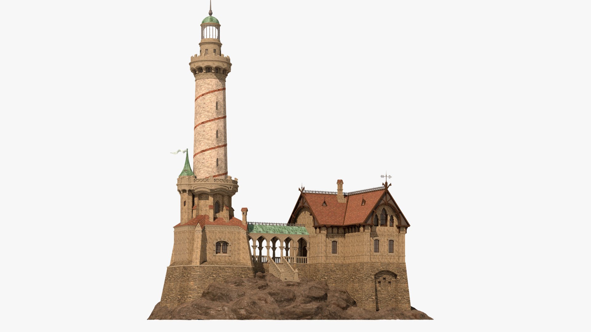 Old Lighthouse Rocks House 3D - TurboSquid 1574933
