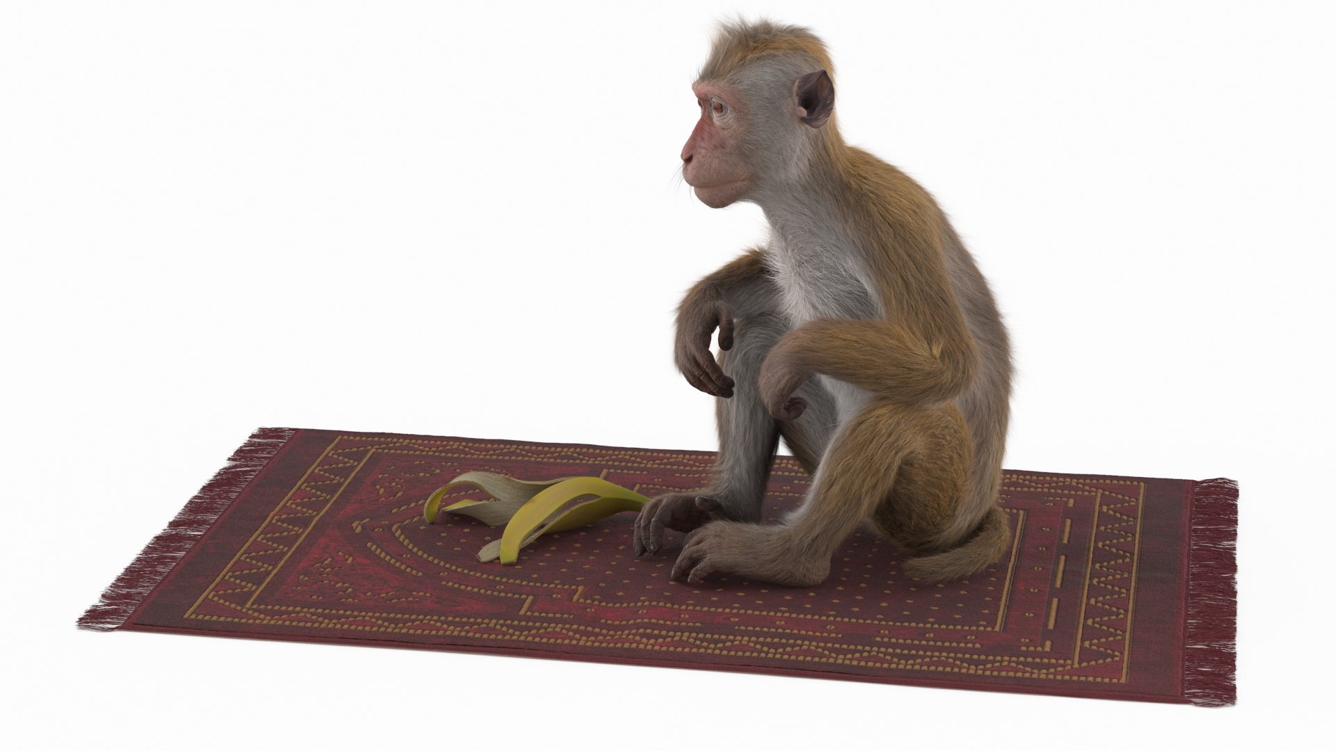Monkey with Banana on Ancient Style Persian Rug Red Fur 3D model preview
