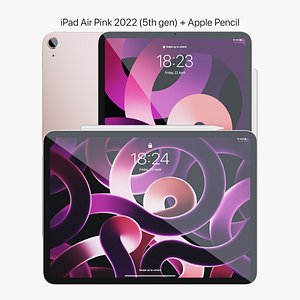 3D model iPad Air 2022 Pink With Apple Pencil