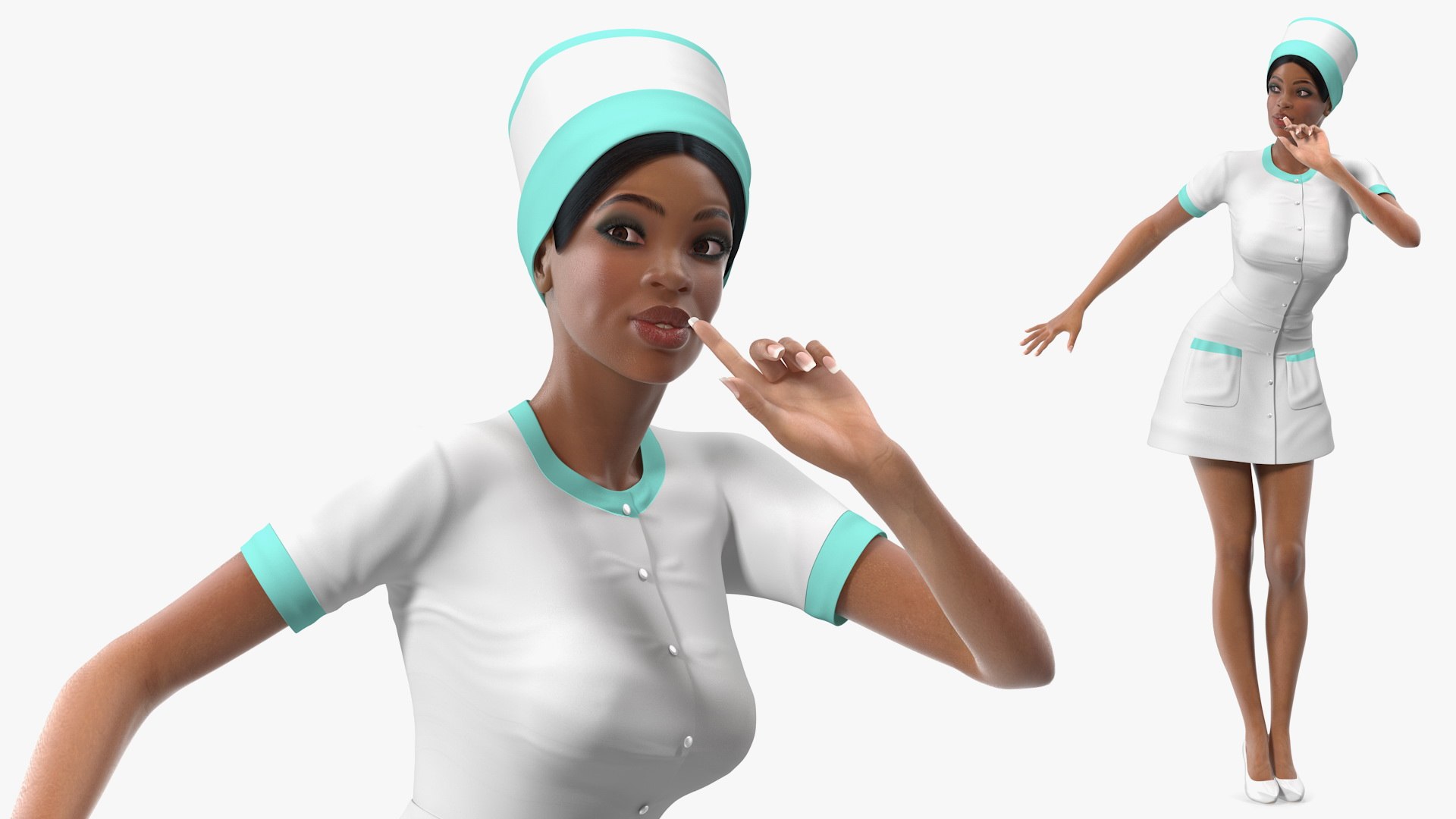Light Skin Black Nurse Rigged for Cinema 4D 3D model preview