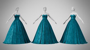 3D Dress 48 Teal Velvet With Design