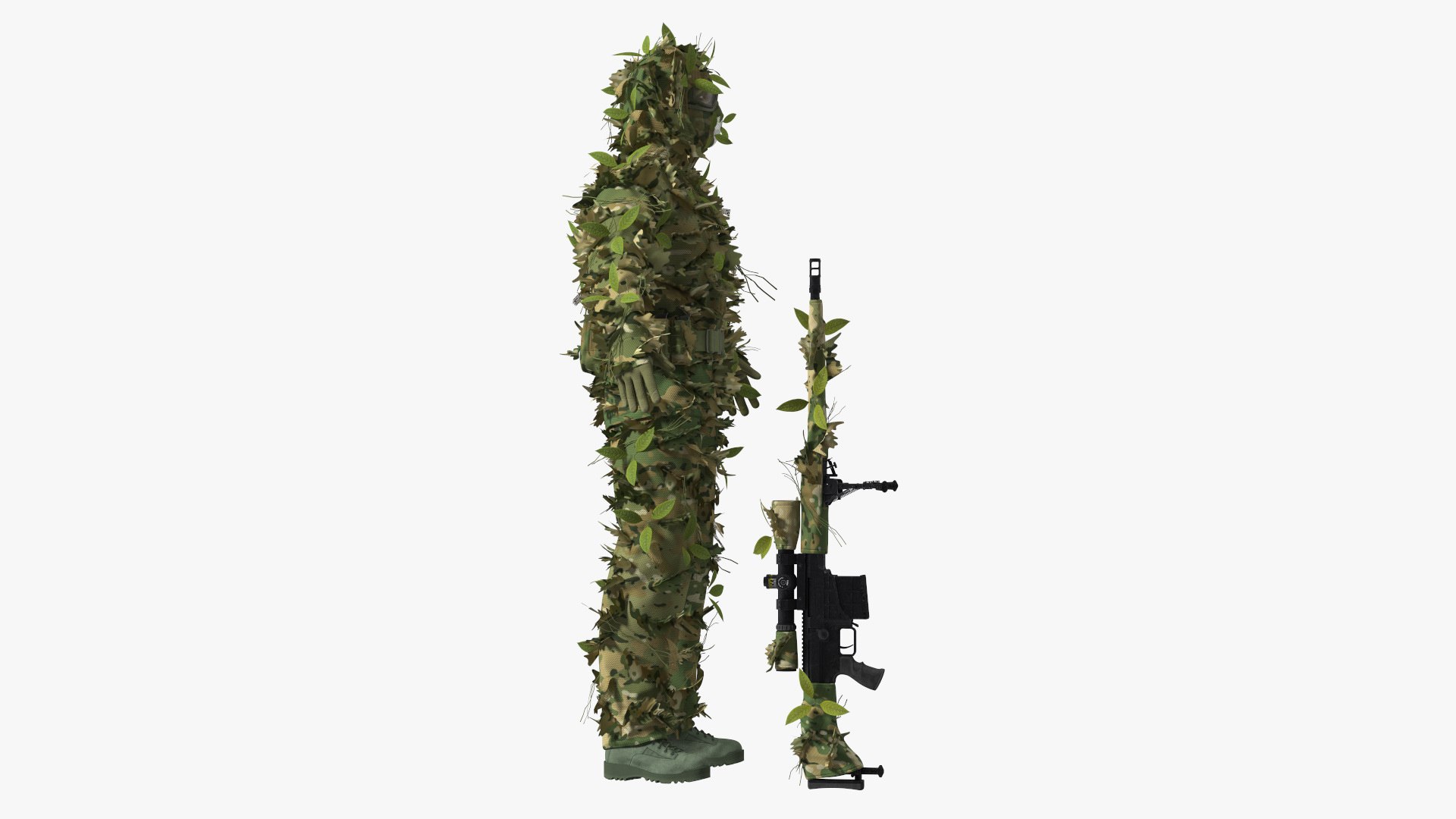Sniper in Leaf Ghillie Suit Rigged for Modo 3D model preview