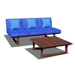 3D wooden seater sofa seating