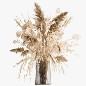 3D Bouquet of dried flowers in a glass vase 126