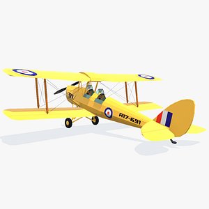 Tiger Moth - Low-poly Biplane with Pilot 3D