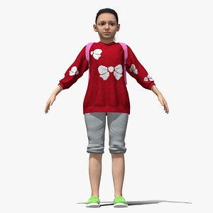 3D model A-Pose Rigged Little Girl 3d model