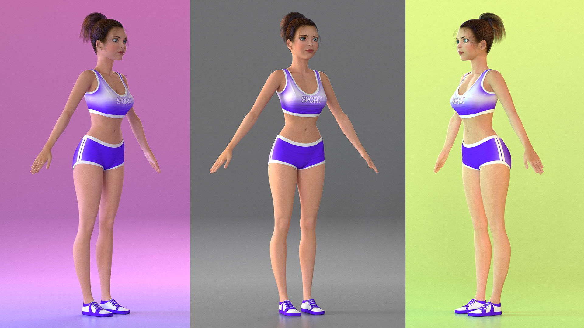 Cartoon Young Girl Sportive Clothes Rigged 3D model preview