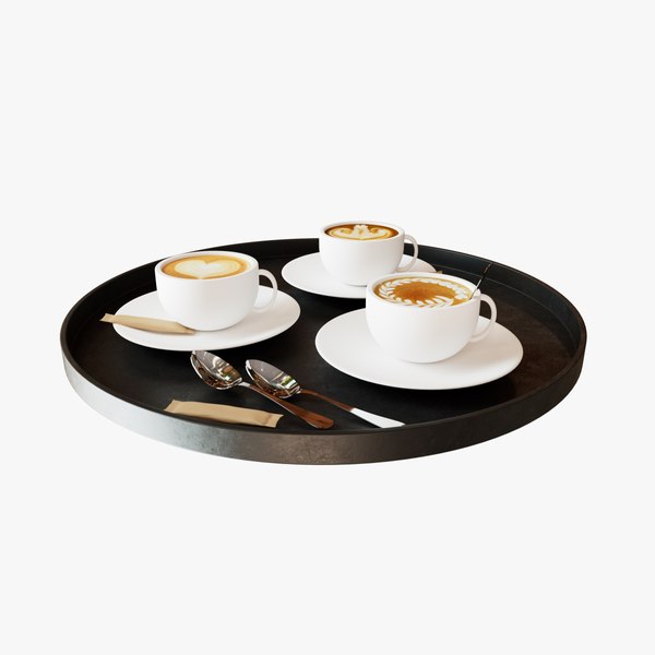 3D Cafe Coffees on a tray with Simple drag and drop coffee Textures - 3D Asset