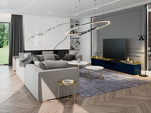 Living Room and Kitchen Scene for Cinema 4D and Vray 6 ACES