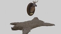 Taxidermied Deer Head Mount And Bear Rug With PBR Materials