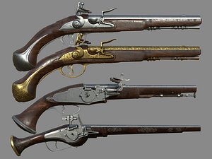 Weapon - Wheelock Flintlock Wheelock Pistol Pack Bundle 3D Model Collection