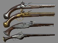 Weapon - Wheelock Flintlock Wheelock Pistol Pack Bundle 3D Model Collection