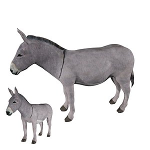 rigged low poly donkey