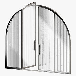 3D Arched door made of metal and glass Ribbed and standard glass