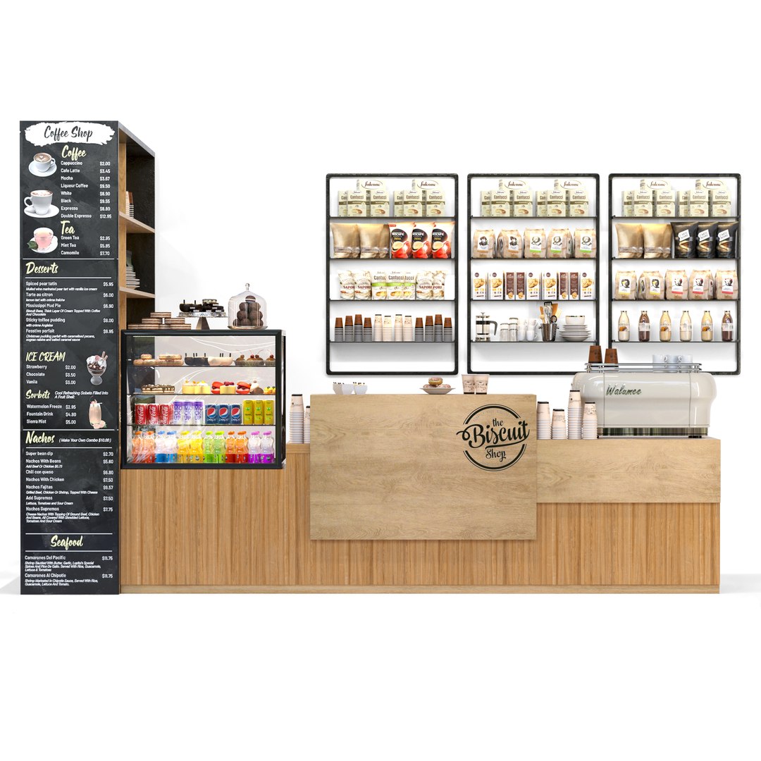 Big Coffee Point With Sweets And A Coffee Machine 3D - TurboSquid 1984046