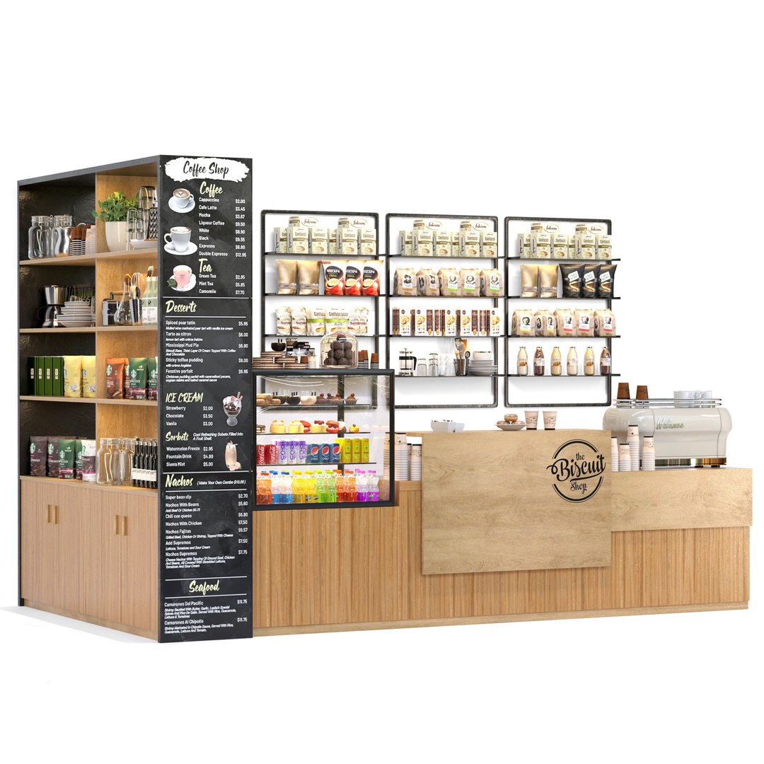 Big Coffee Point With Sweets And A Coffee Machine 3D - TurboSquid 1984046