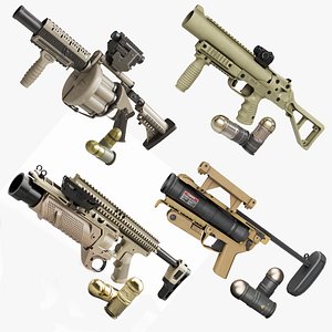 3D 4 Grenade Launcher Brown All PBR Unity UE Textures Included