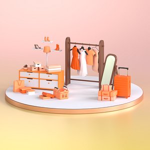 3D Low Poly Walk In Closet Dress Room model