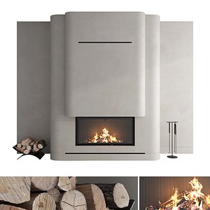 Decorative wall with fireplace set 56 3D