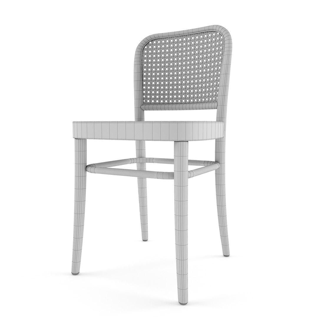 3D Hoffmann Replica Beech Wood Rattan Dining Side Chairs Model