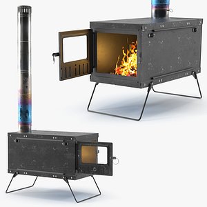 Portable Camping Stove with Live Fire and Tall Pipe Black