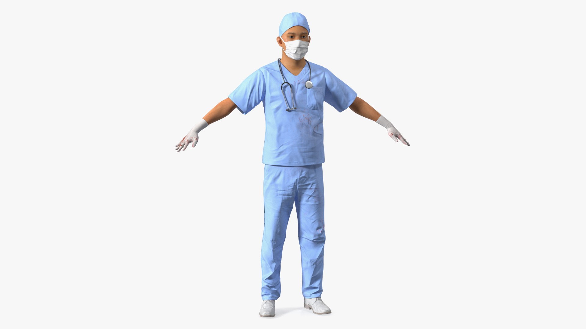 Asian Doctor wearing Gloves and Mask Stained Blood 3D model preview