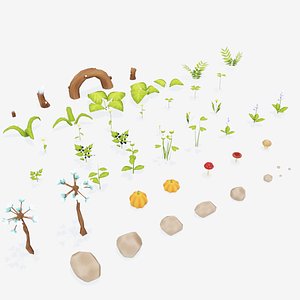3D fantasy plants grass flowers model