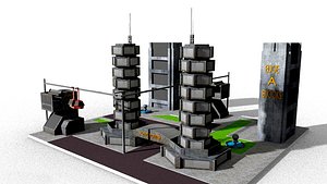 3D sci-fi cityscape city  lowpoly
