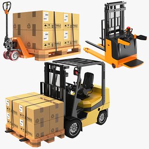 3D Three Detailed Warehouse Lifts Collection