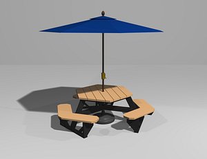 hexagonal picnic table umbrella 3d lwo