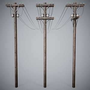 Set of 3 Various Electric Pole 3D model