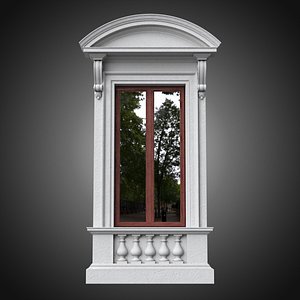Classical window with pedestal and curved pediment