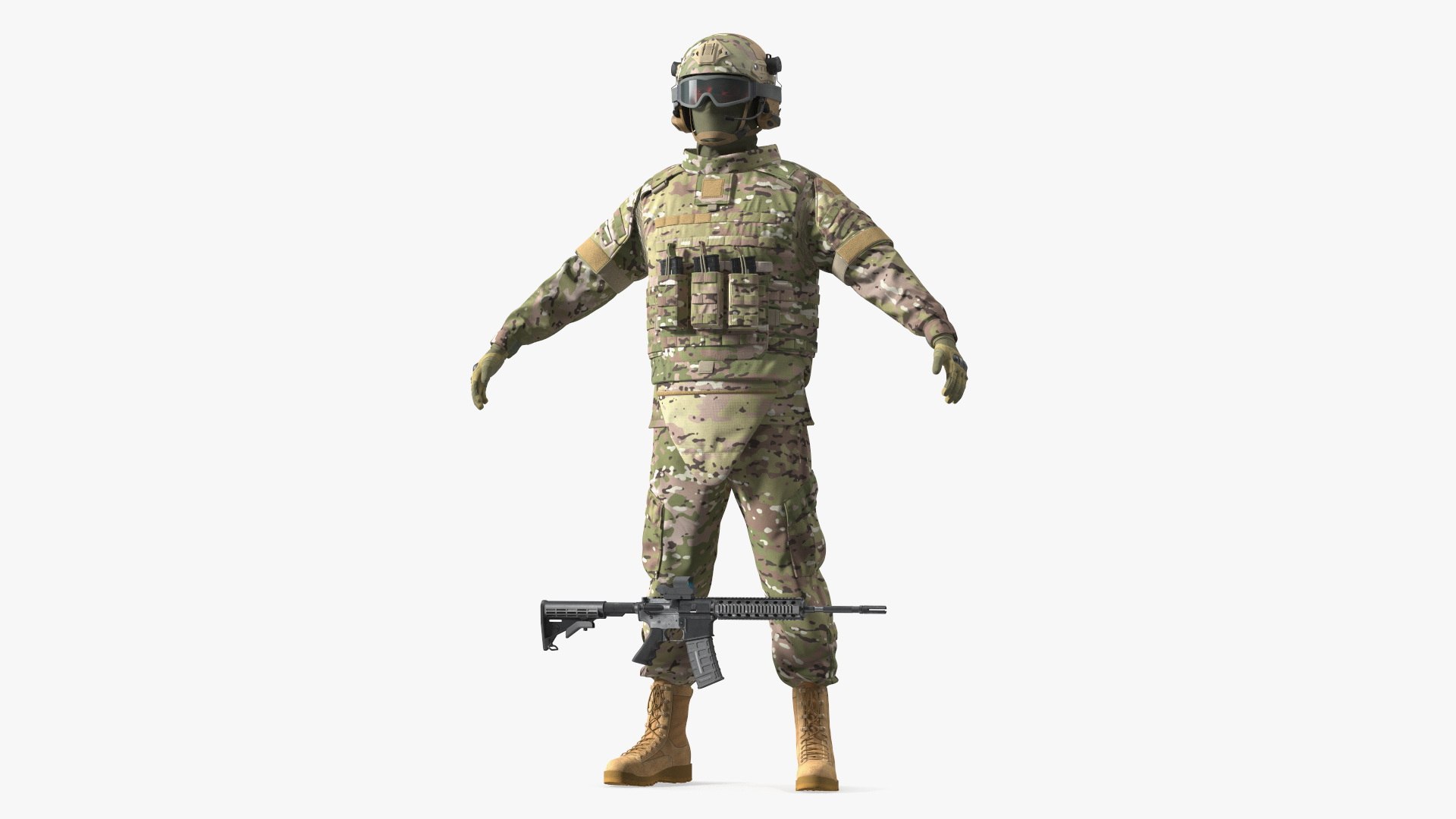 Military Soldier in Green Camo A-pose 3D model preview