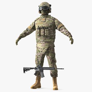 Military Soldier in Green Camo A-pose 3D model