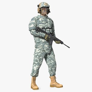 3D model Soldier in Grey Tactical Gear with Rifle Standing