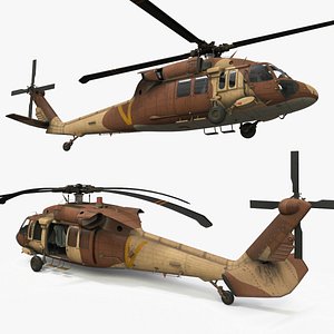 Twin Turbine Military Helicopter with Side Doors Brown Used Rigged for Maya 3D model