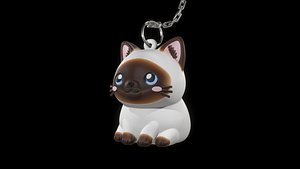 Siamese Cat Keychain Ready to Print Kawaii Style Japanese Anime 3D print model model