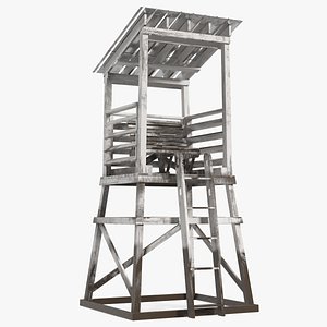 3D Old Wooden Lifeguard Station White model