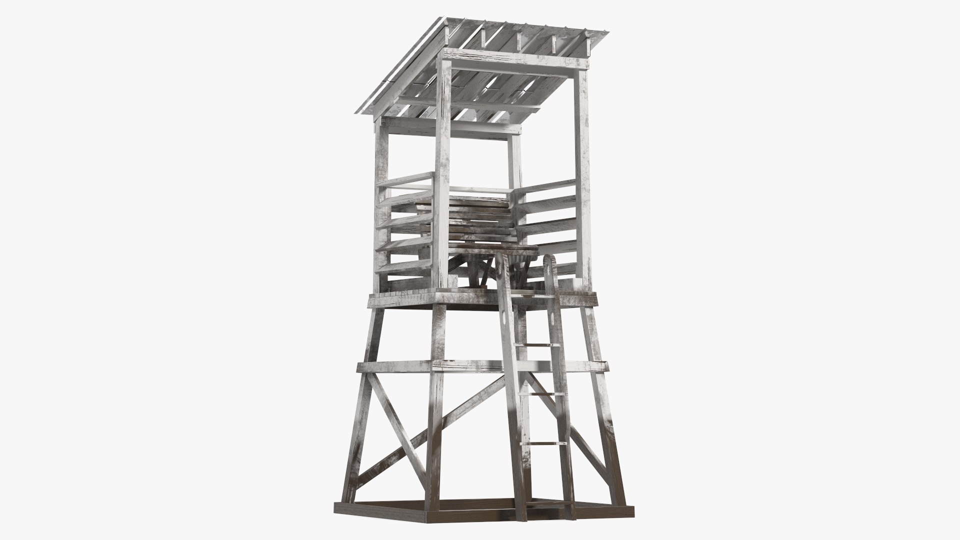 Old Wooden Lifeguard Station White 3D model preview