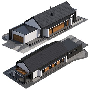Modern one-story cottage with a landscaped yard model
