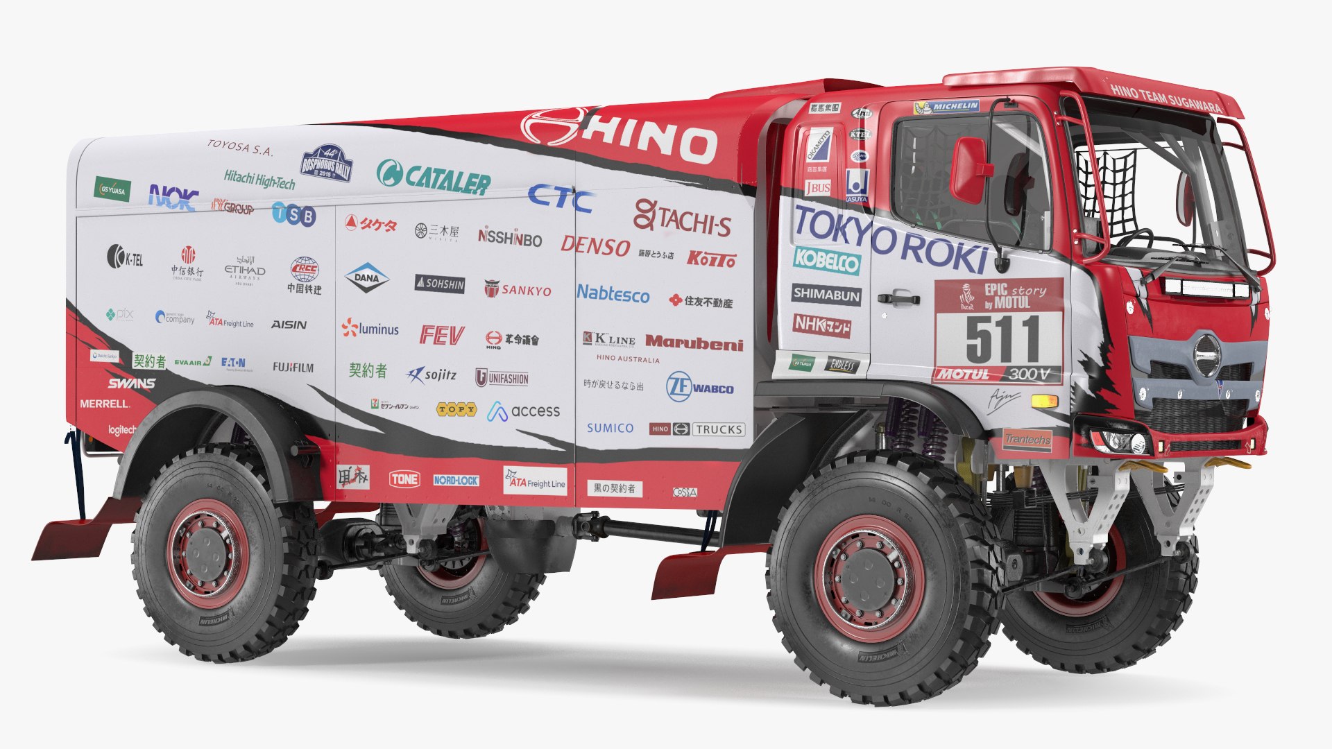 Dakar Rally Truck Hino Motors Lights On 3D model preview