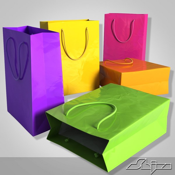 3d model shopping bag various colors