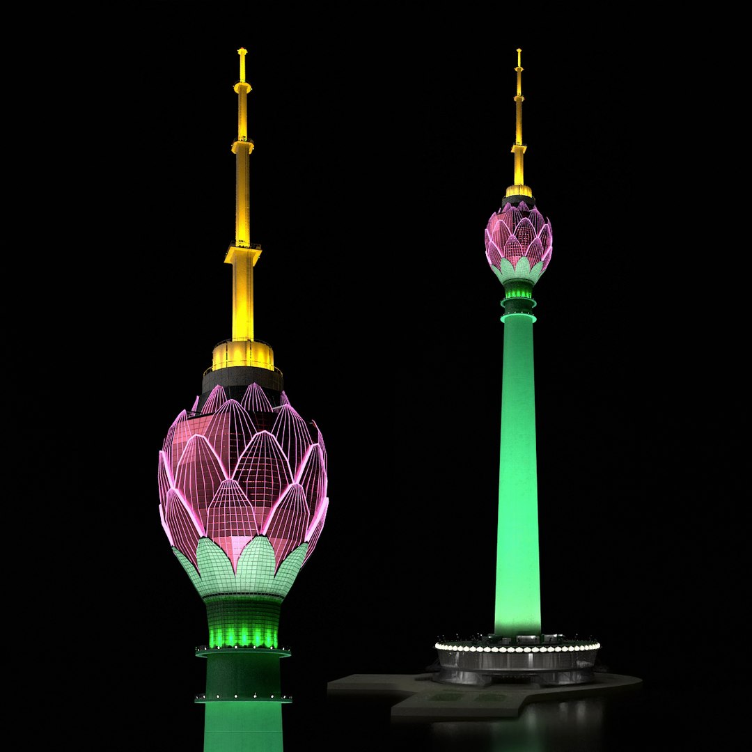 Colombo Lotus Tower at Night Time 3D model preview