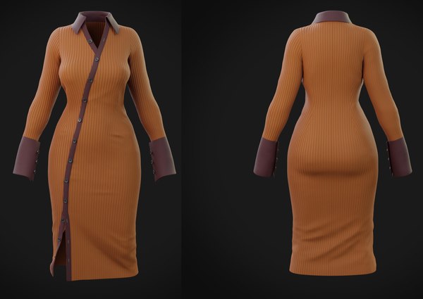 3D Bodycon Rib Knit Collar dress