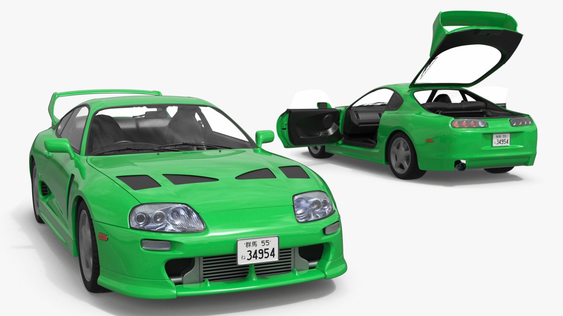 Turbo Sports Coupe With Hood Vents Green Rigged for Cinema 4D 3D model preview