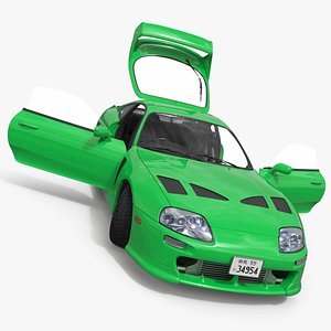 3D Turbo Sports Coupe With Hood Vents Green Rigged for Cinema 4D
