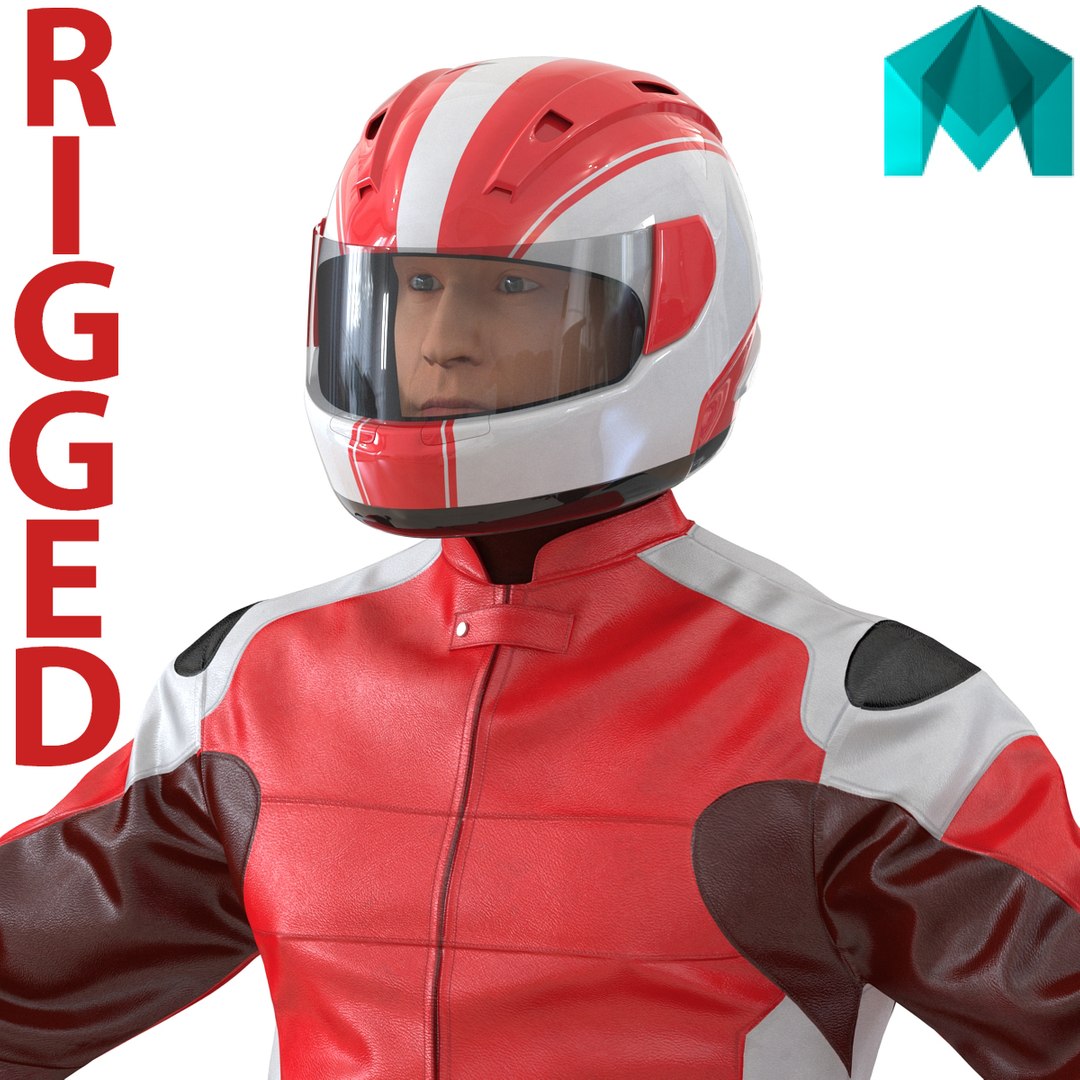 Motorcycle Rider Generic 2 Rigged for Maya 3D Model 3D model preview