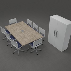 3D CONFERENCEROOM TABLE and CHAIR and CABINET LOWPOLY PBR MODEL model