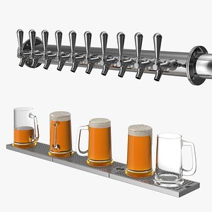 3D Wall Mount Rail Draft Beer Tower with Beer Mugs